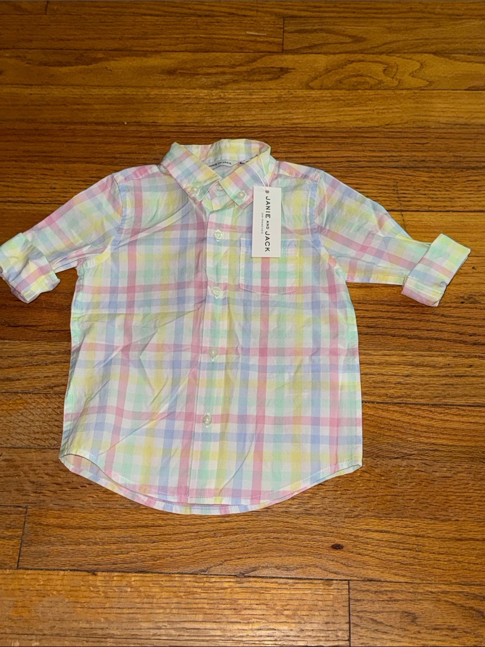 Janie & Jack Boy’s Button-Down Multi-color, Pastel, Plaid Shirt NWT